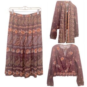 Vintage 1970's Floral Peasant Top Skirt & Sash  Rare See all pics Size 12 Medium